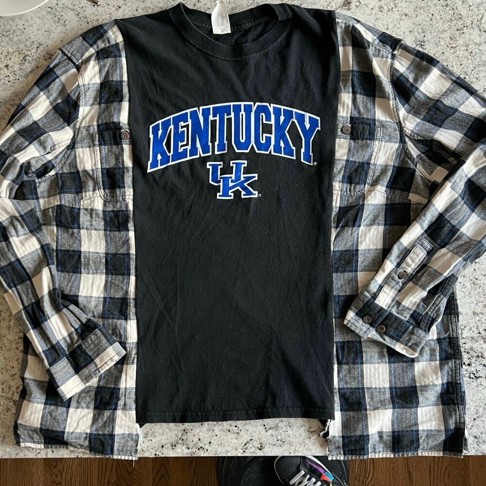 University of Kentucky upcycled flannel & tee reworked shirt